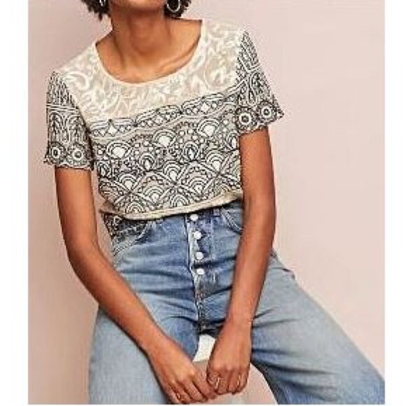 ANTHROPOLOGIE - Stunning Meadow Rue embroidered lace sequin ivory top - Picture 3 of 12